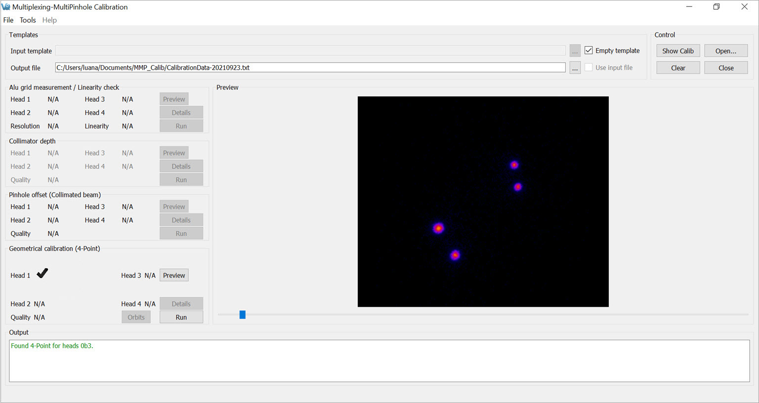 MMP SPECT Calibration Panel