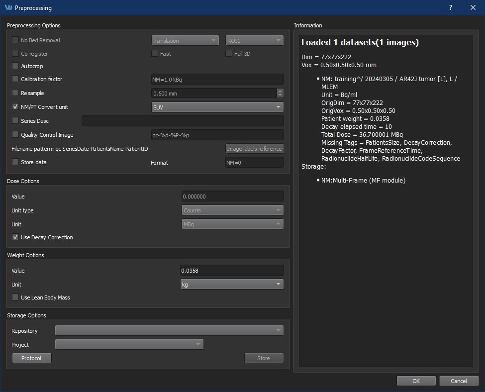 Preprocessing Tool Panel