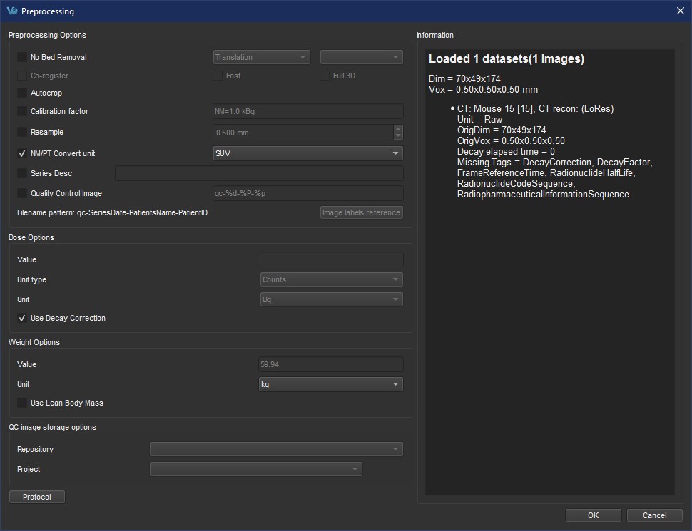 Preprocessing Tool Panel