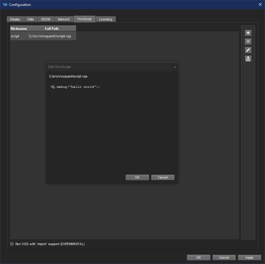 VivoScript settings panel